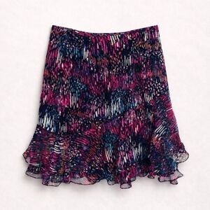Nanette Lepore Silk Skirt Size 2 Abstract Multicolor Asymmetrical Tiered Hem